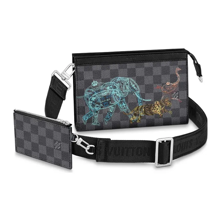 LOUIS VUITTON Gaston WW Coated Canvas Passport Holder Card Holder Crossbody Bag Men's Gray Black