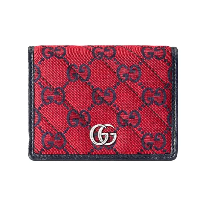 GUCCI Лоскутное шитье Холст с кожей Картхолдер Холст Сумка Кошелек Женские Красный Синий