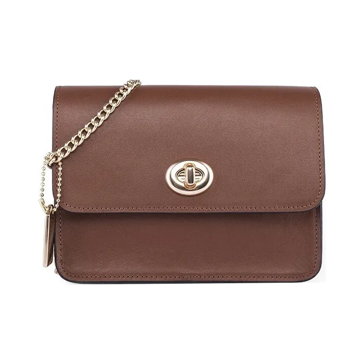 COACH Bowery Холст и кожа Маленькая квадратная сумка сумка с цепочкой сумка через плечо Маленькая Женская Коричневая