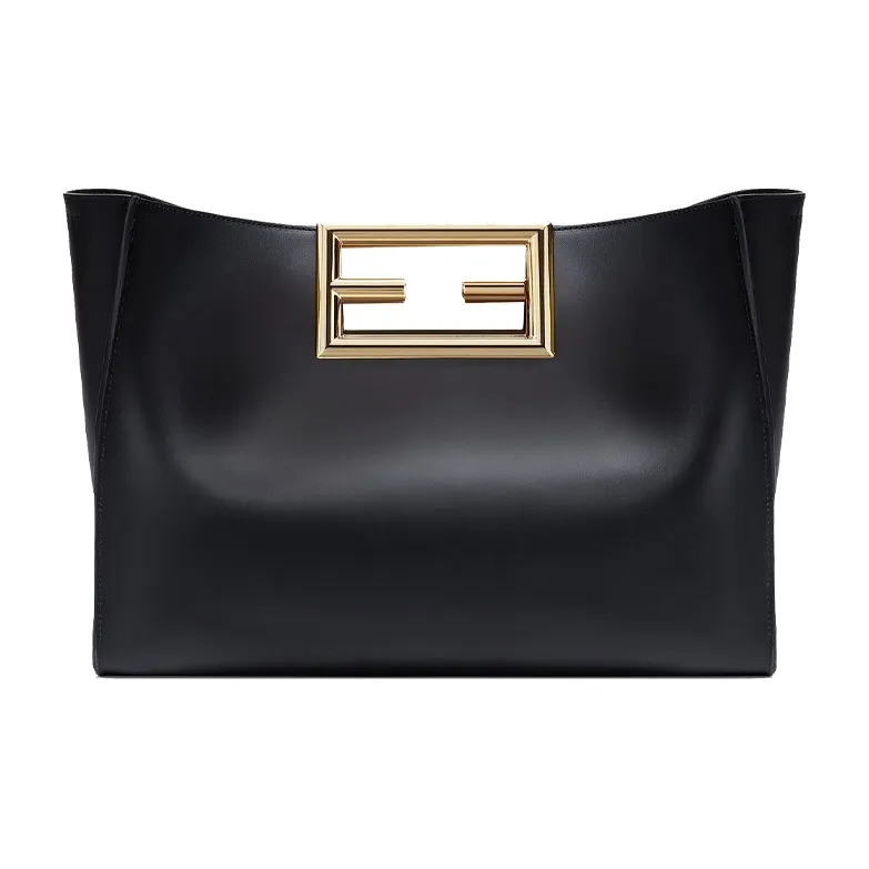 FENDI Calfskin Tote Bag, Shopping Bag, Shoulder Bag, Crossbody Bag, Handbag Medium Size Women's Black
