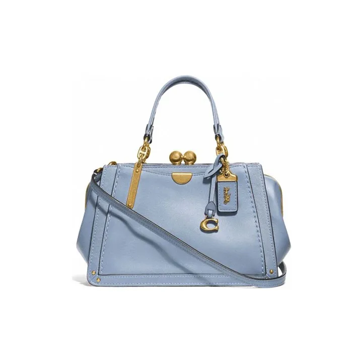 COACH Kisslock Cow Leather Kiss Lock Handbag Shoulder Bag Crossbody Bag Small Size Women's Haze Blue/Morandi Color