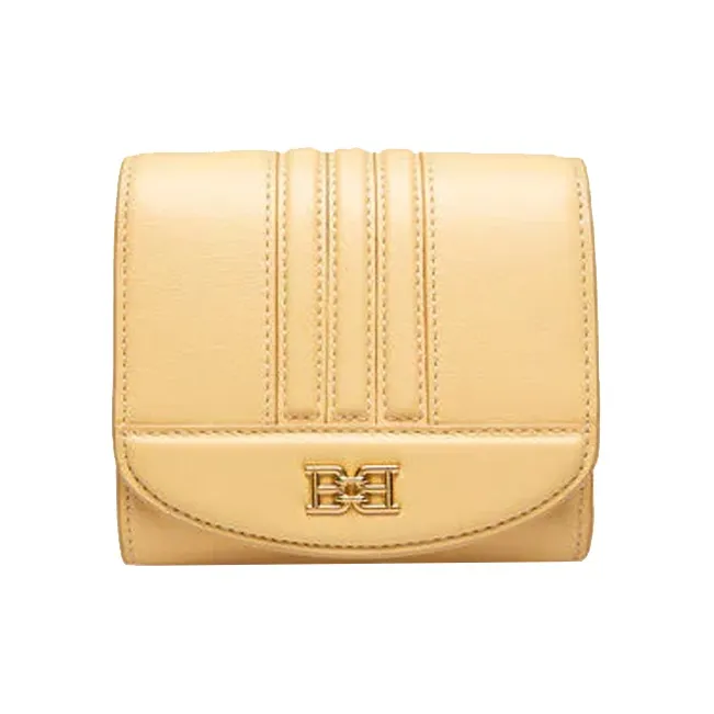 BALLY Cow Leather Card Holder Wallet Women's Light Yellow