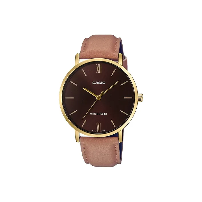 CASIO Standard Series Кварцевый механизм Кожаный ремешок Часы Мужские Кофейный циферблат часов