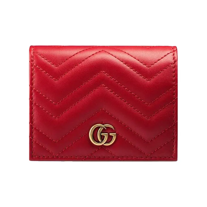 GUCCI GG Marmont Quilted Leather Card Holder, Wallet Women's Red