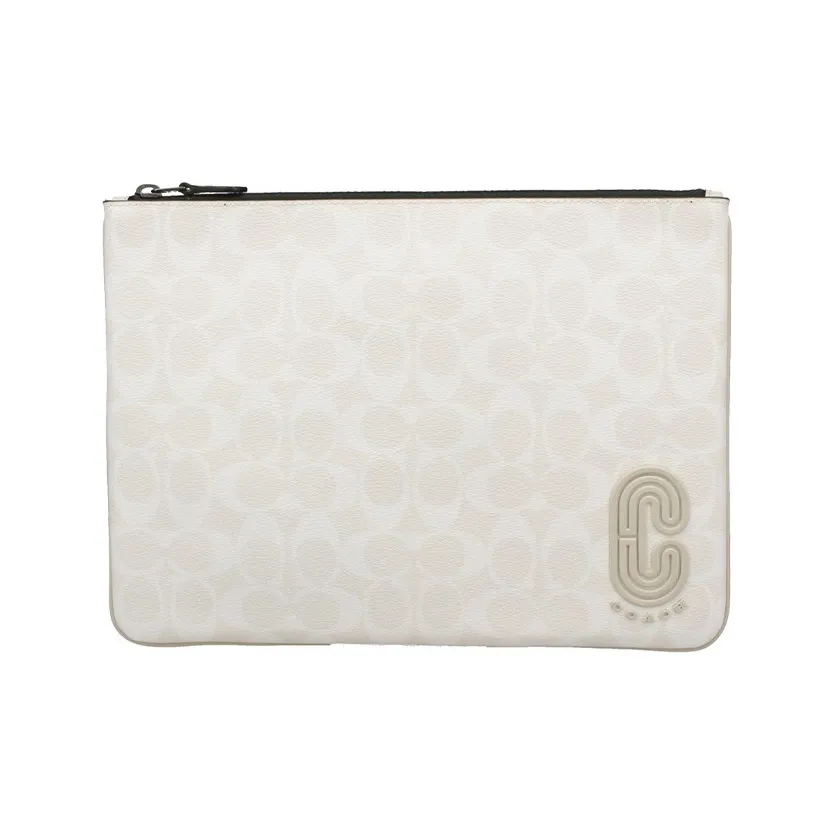 COACH Pouch PVC Briefcase Clutch Tubas Women's White