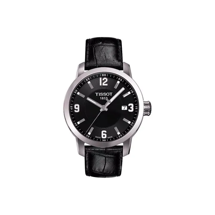 TISSOT Sports Collection Кварцевый механизм Мужские часы Циферблат 39,3 мм Черный корпус Нержавеющая сталь Кожаный ремешок