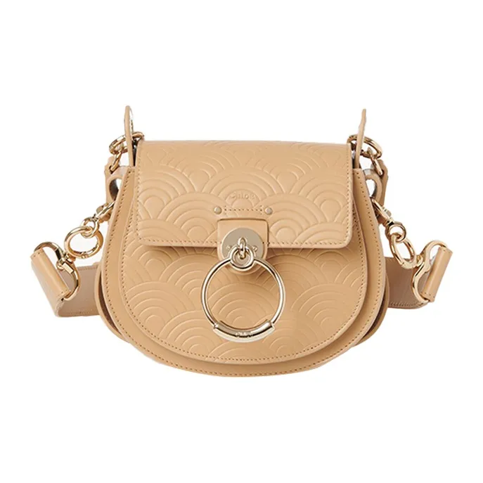 Chloe Tess Bright Calfskin Saddle Bag Handbag, Shoulder Bag, Crossbody Bag Trumpets Women's Soft Tan