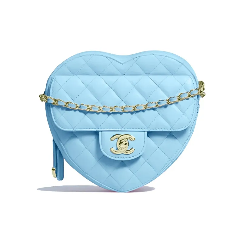 CHANEL Lambskin Heart Bag, Heart Shaped Bag, Shoulder Bag, Crossbody Bag Tubas Women's Blue