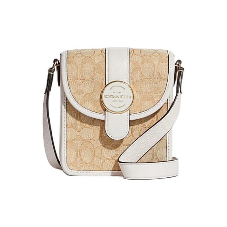 COACH N/S Iconic Jacquard With Refined Pebbled Leather Chambray Shoulder Bag, Crossbody Bag Trumpets Women's