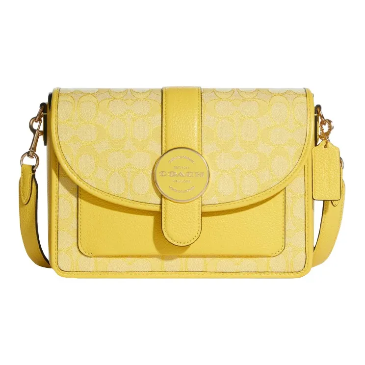 COACH Жаккардовая ткань с кожаными вставками сумка через плечо среднего размера женская желтая