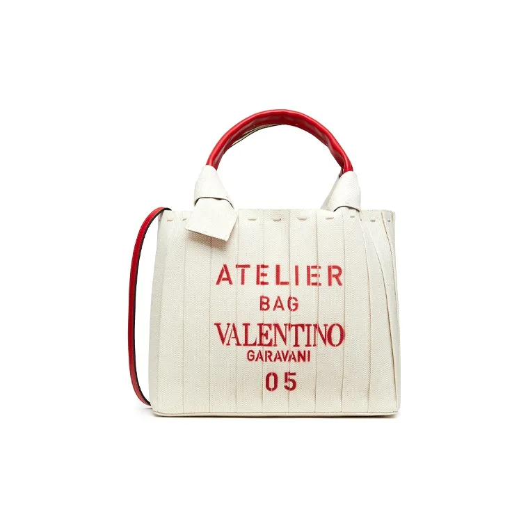 Valentino Canvas Bag Tote, Handbag, Shoulder Bag Trumpets Women's White