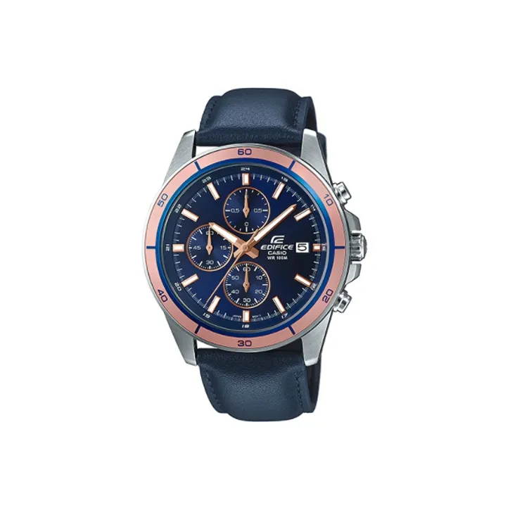 CASIO EDIFICE Collection Кварцевый механизм натуральная кожа ремешок часы для мужчин синий циферблат