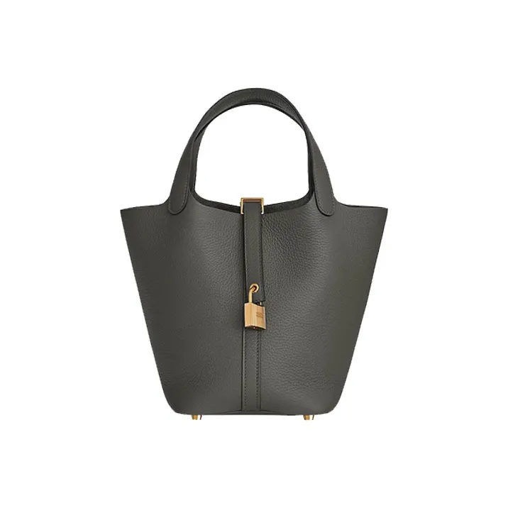 HERMES Little Bull Leather Basket Bag, Bucket Bag, Handbag 22 Women's 0L Grismeyer Rain Cloud Gray