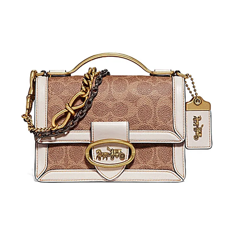 COACH Riley Leather Trunk Bag, Shoulder Bag, Crossbody Bag, Handbag Small Size Women's White & Brown Monogram
