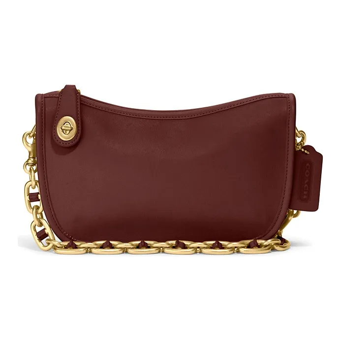 COACH Swinger Leather Shoulder Bag Mahjong Handbag Crossbody Bag Shoulder Bag Women's Morandi Brown Red