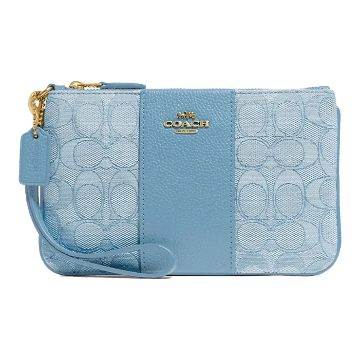 COACH Wristlet Canvas With Leather Mahjong-Themed Wrist Bags And Clutches Small Size Women's Light Blue Monogram