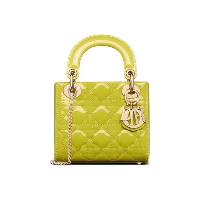 DIOR Lady Dior Patent Leather Cowhide Dior Bag Shoulder Bag Crossbody Bag Mini Women's Green Yellow
