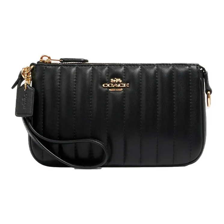 COACH Кожа Маленькая Сумка Плечевая Сумка Запястный Клатч Маленький Женский Черный