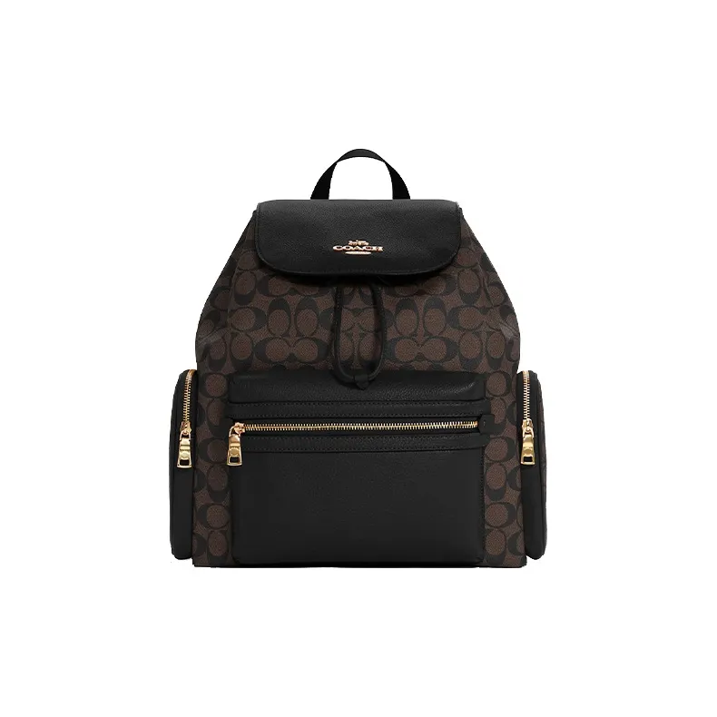 COACH Baby Canvas With Leather Backpack Mom Bag Backpacks Large Size Unisex Black Brown