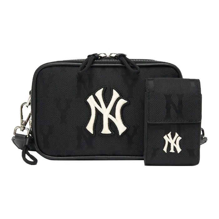 MLB New York Yankees Nylon Fabric Combo Bag, Camera Bag, Shoulder Bag, Crossbody Bag Regular Unisex Black