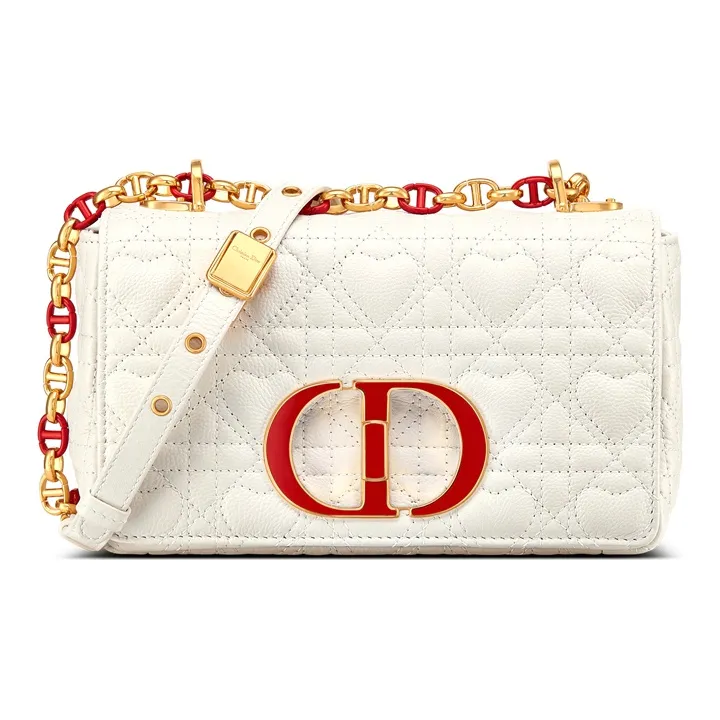 DIOR Caro Cow Leather Handbag, Shoulder Bag, Crossbody Bag Trumpets Women's Milk White