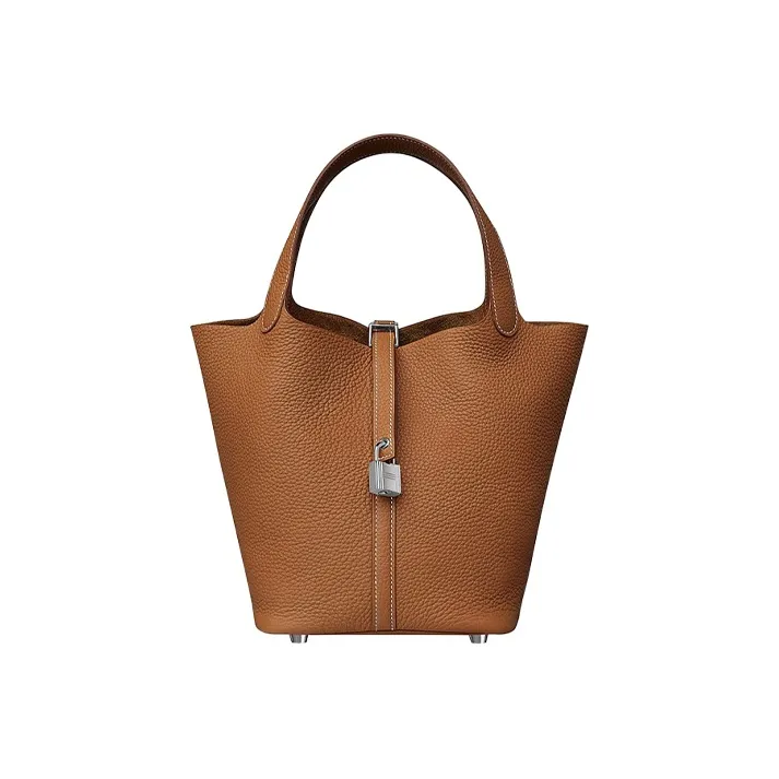 HERMES Picotin Lock Taurillon Clemence Leather Basket Bag Handbag Bucket Bag 22 Women's 37 Gold Gold Brown