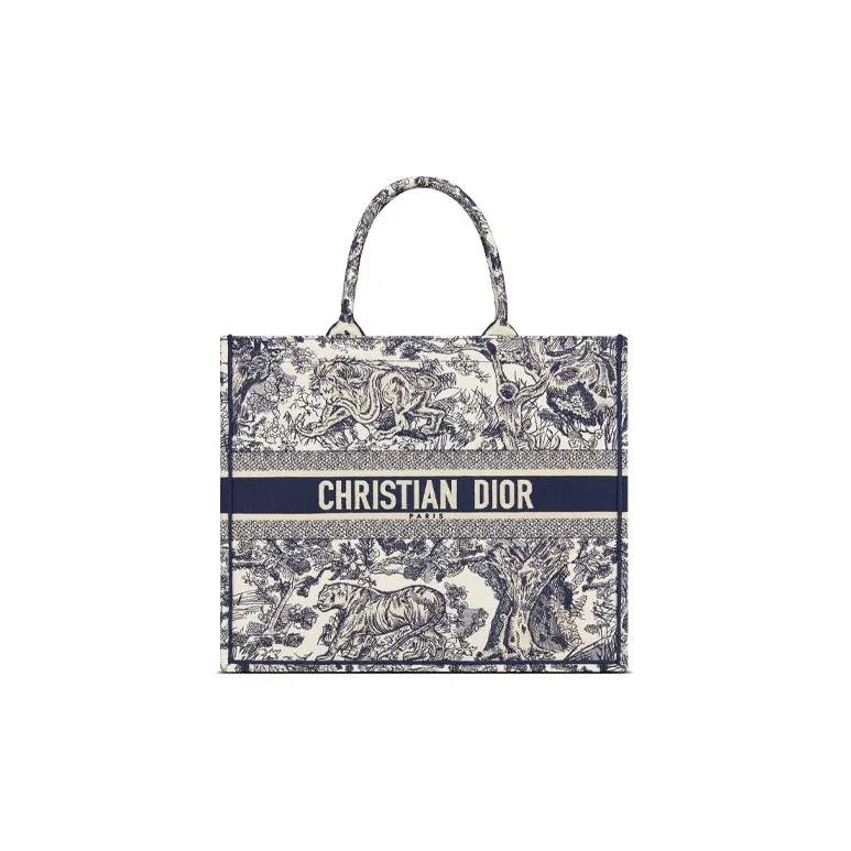 DIOR BookTote Rui Embroidery Tote Bag Shopping Bag Handbag Large Size Women's Blue