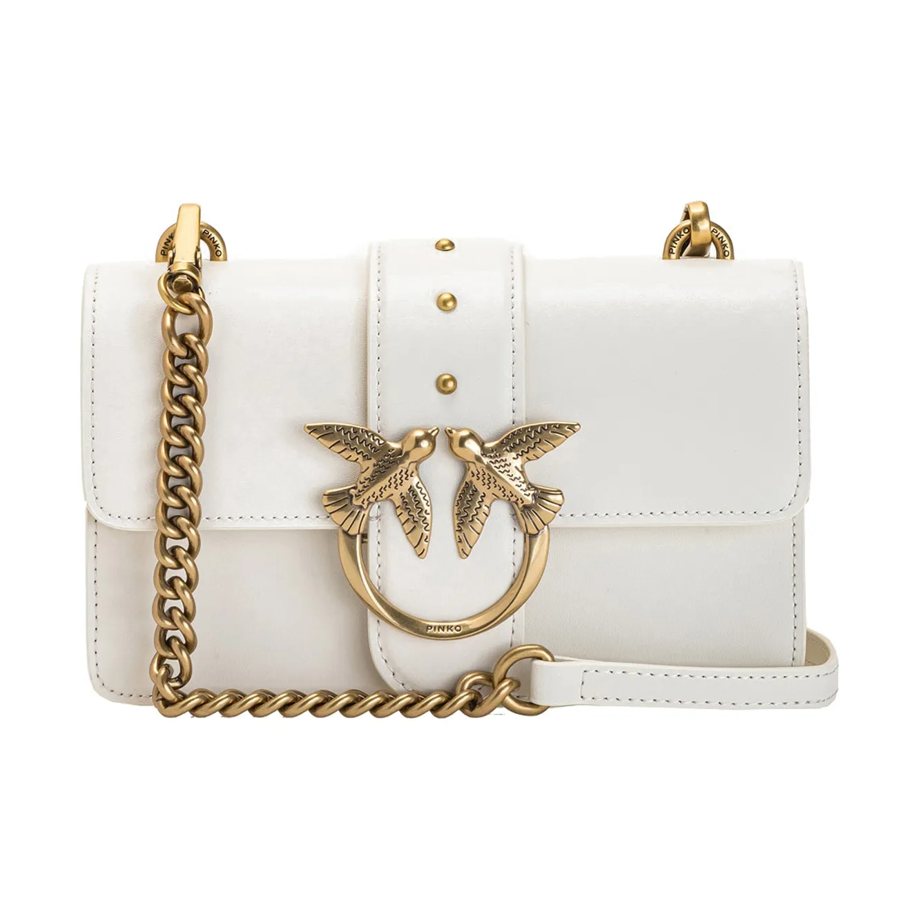 PINKO SIMPLY Cow Leather Crossbody Bag Mini Women's White