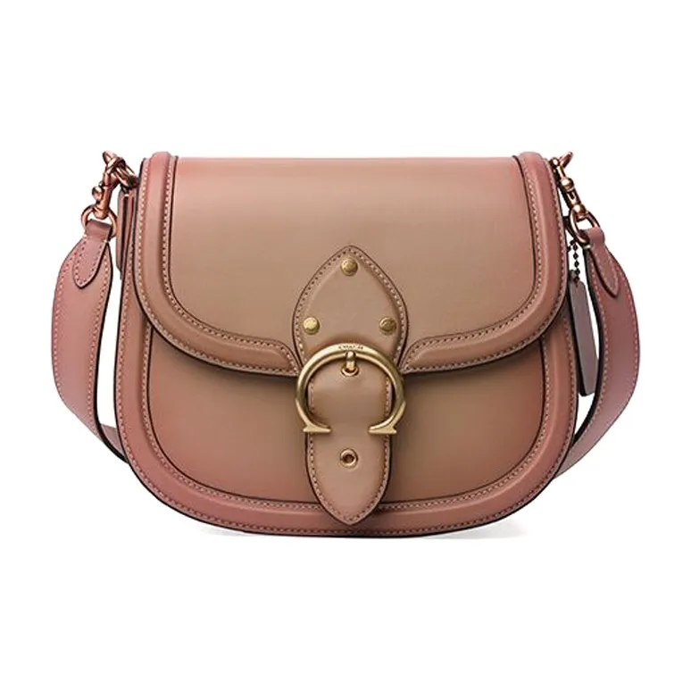 COACH Beat Tanned Leather Saddle Bag, Shoulder Bag, Crossbody Bag Medium Size Women's Taupe