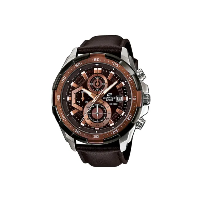 CASIO EDIFICE Collection Кварцевый механизм натуральная кожа ремешок часы для мужчин черный циферблат