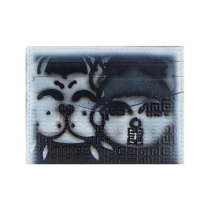 GIVENCHY 4G Logo Cow Leather Card Clip Card Holder Men's Black/White