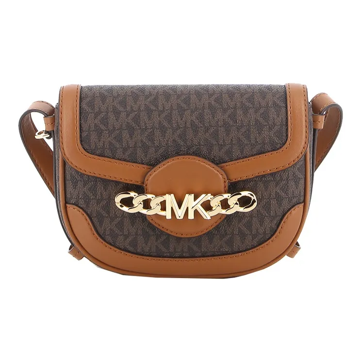 MICHAEL KORS Hally Коровья кожа Седло Сумка Сумки через плечо Сумка на плечо Женская Коричневая Черная Многоцветная