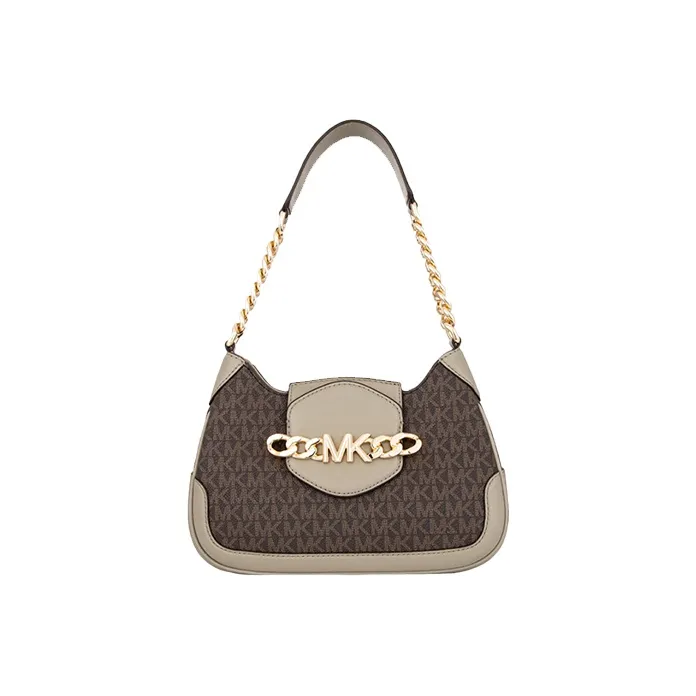 MICHAEL KORS Hally Cow Leather Shoulder Bag Women's Gray Green & Brown