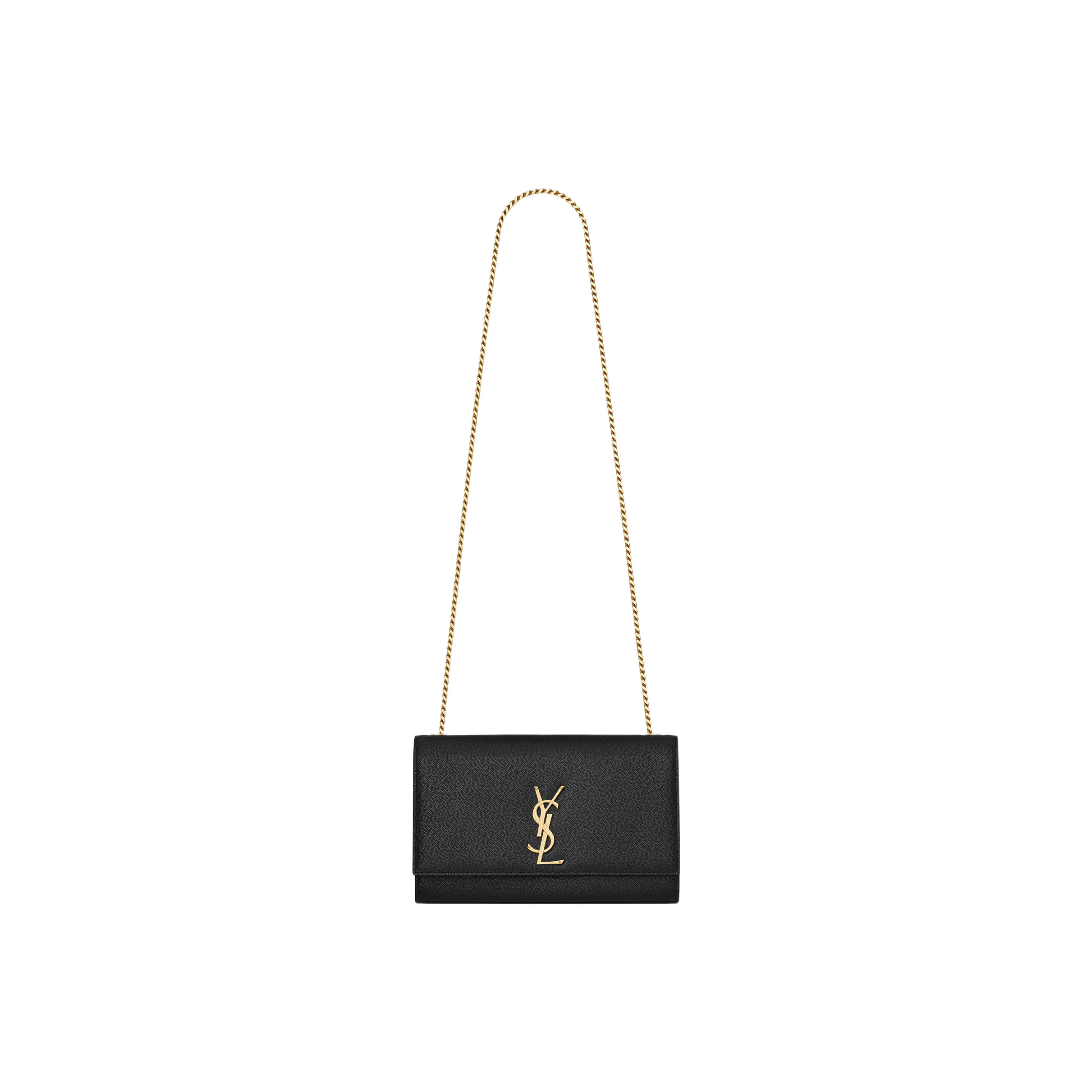 SAINT LAURENT Grain Embossed Leather Crossbody Bag, Shoulder Bag Medium Size Women's Black