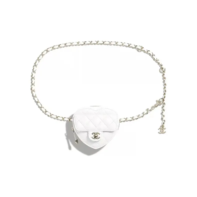 CHANEL Cow Leather Heart Bag Fanny Pack Mini Women's White
