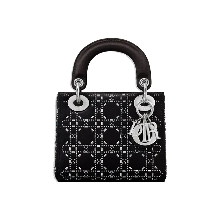 DIOR Lady Dior Satin Dior Bag Shoulder Bag Crossbody Bag Handbag Mini Women's Black