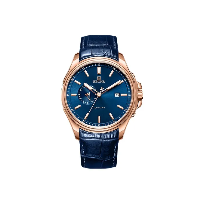 EBOHR Explorer Collection Механическое устройство натуральная кожа ремень часы для мужчин синий циферблат модель 51260132