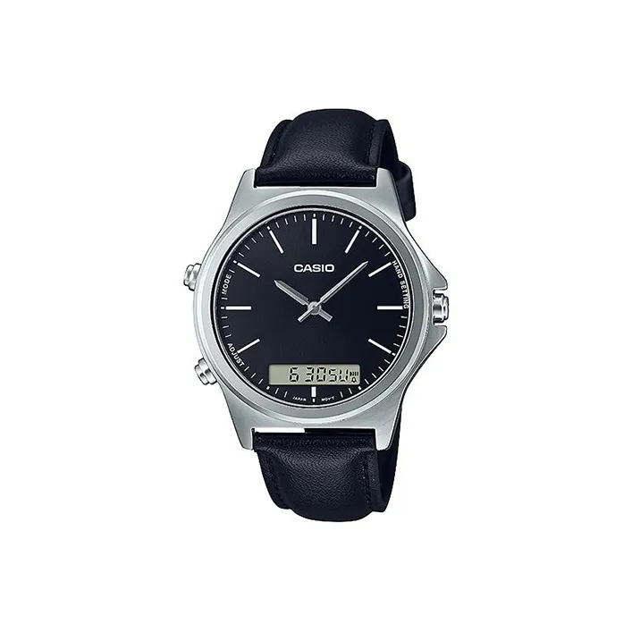 CASIO Платье Кварцевый механизм Кожаный ремешок Часы 46,5 мм Мужские часы Черный циферблат