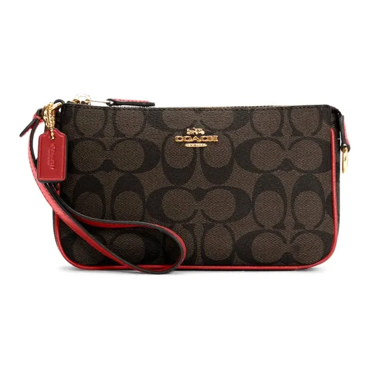 COACH Nolita Canvas With Leather Pochette, Wrist Bag, One Shoulder Handbag, Clutch Small Size Women's Dark Brown
