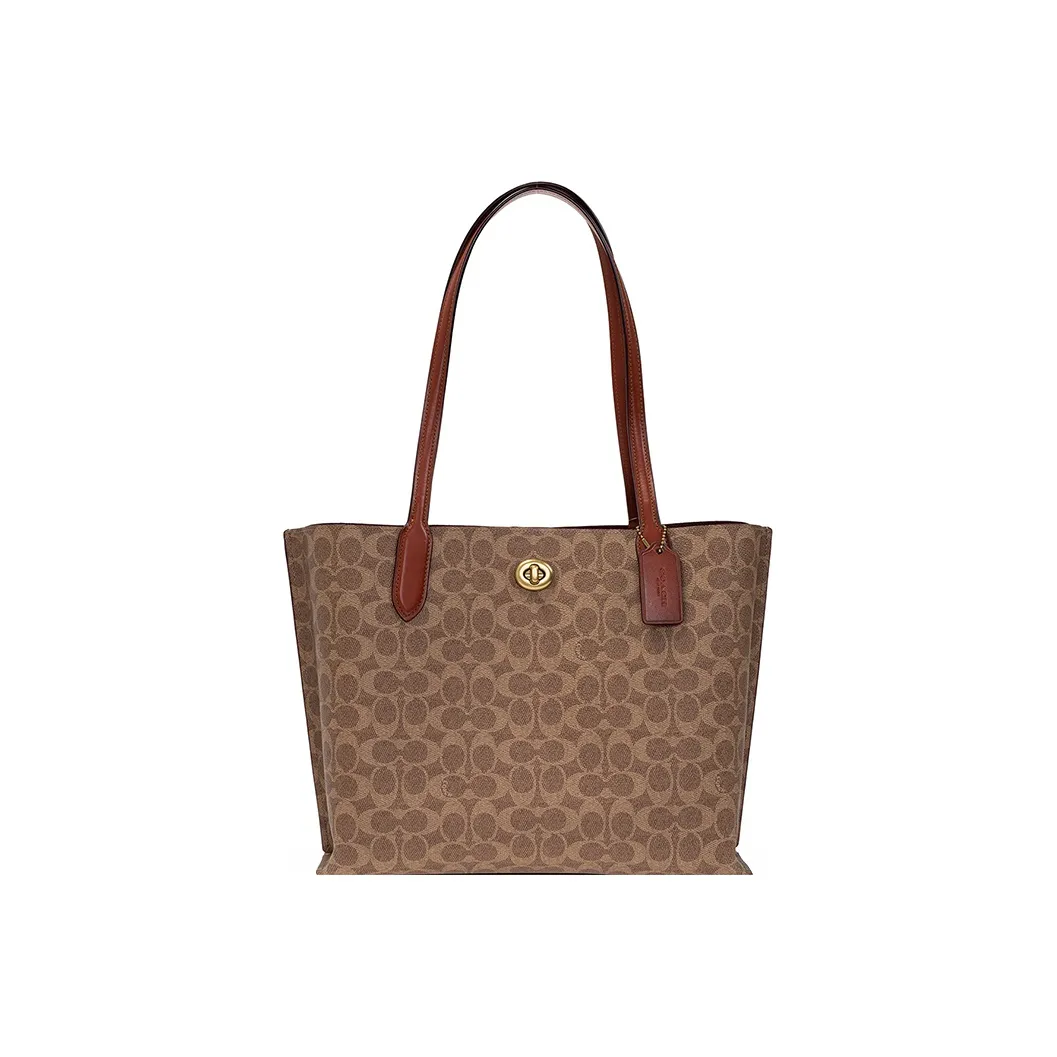 COACH Willow Coated Canvas With Calfskin Tote Bag, Shopping Bag, Handbag, Shoulder Bag Tubas Women's Brown