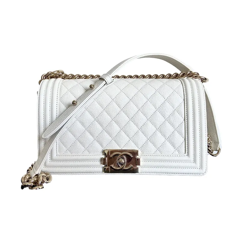 CHANEL LEBOY Calfskin Shoulder Bag, Crossbody Bag Medium Size Women's White