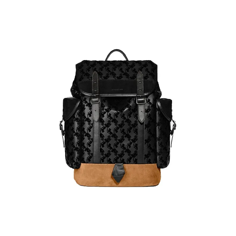 COACH Hitch Leather Patchwork With Suede Backpack Large Size Men's Black