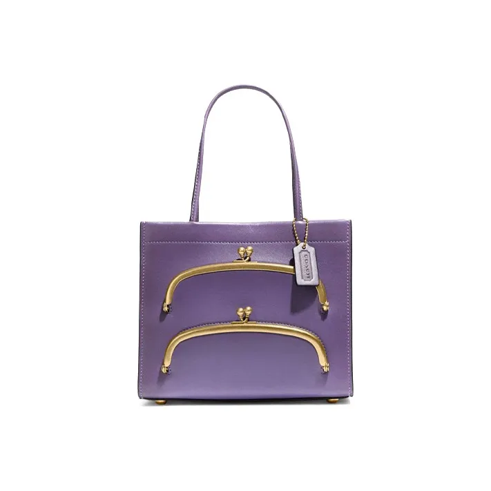 COACH Cashin Leather Tote Bag, Shopping Bag, One Shoulder Handbag Trumpets Women's Purple
