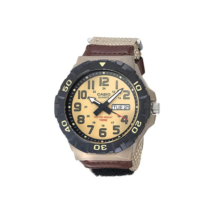 CASIO Standard Series Кварцевый механизм Нейлоновый ремешок Часы Мужские Желтый циферблат часов