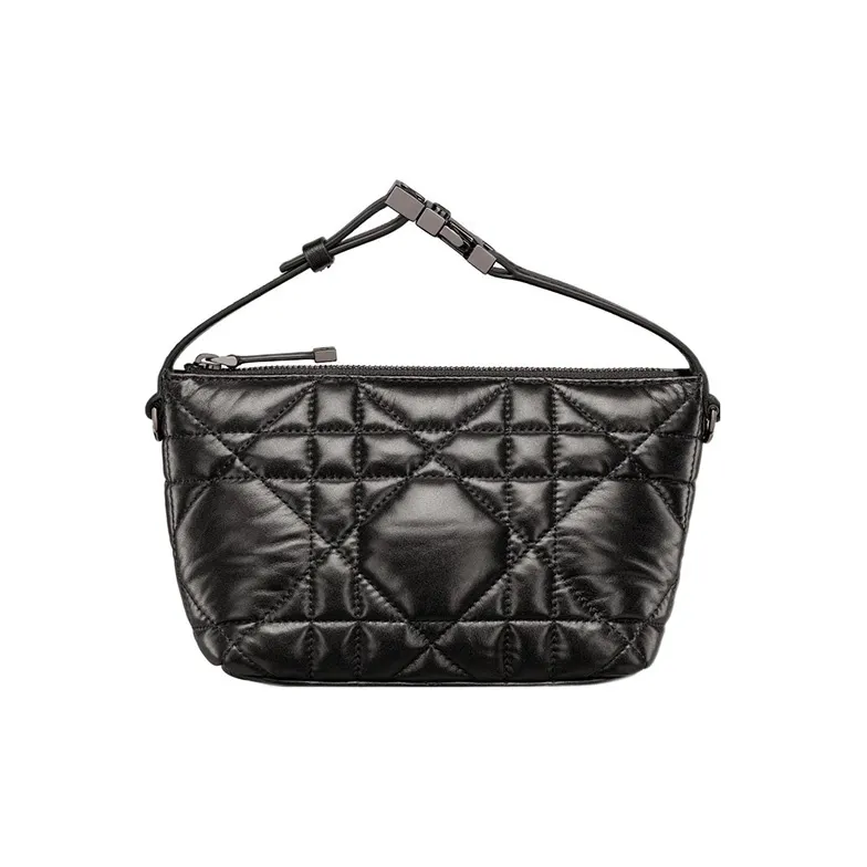 DIOR Travel Cow Leather Lunch Bag Clutch Trumpets Women's Black Silver