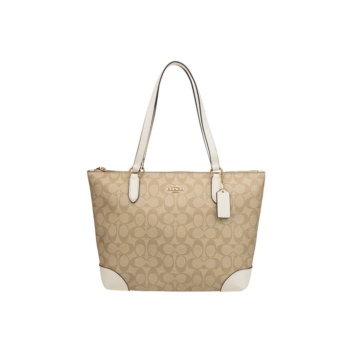 COACH Zip Top Tote PVC Tote Bag Shopping Bag Handbag Shoulder Bag Women's Ecru