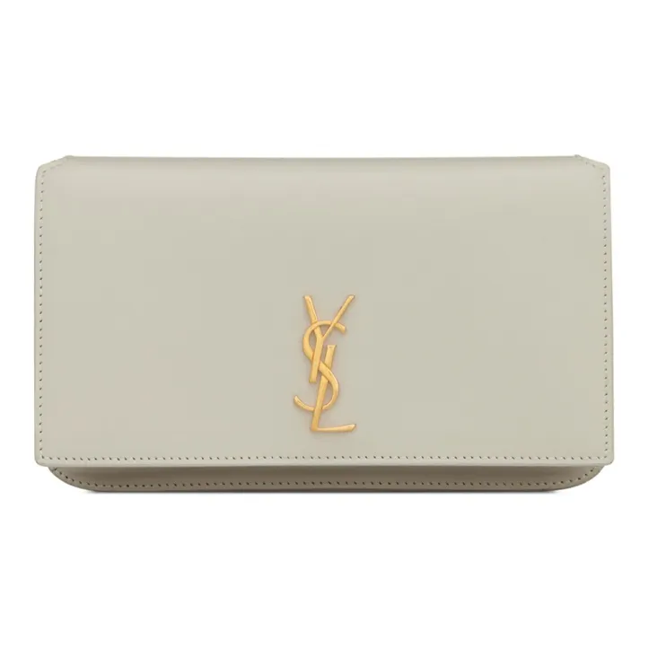 SAINT LAURENT CASSANDRE Leather Cell Phone Pouch Women's Vintage White