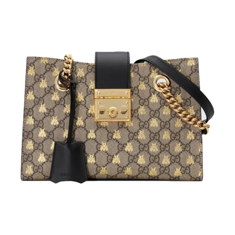 GUCCI Padlock Canvas With Leather Lock Bag, Shoulder Bag, Crossbody Bag, Handbag Small Size Women's Ebony/Black