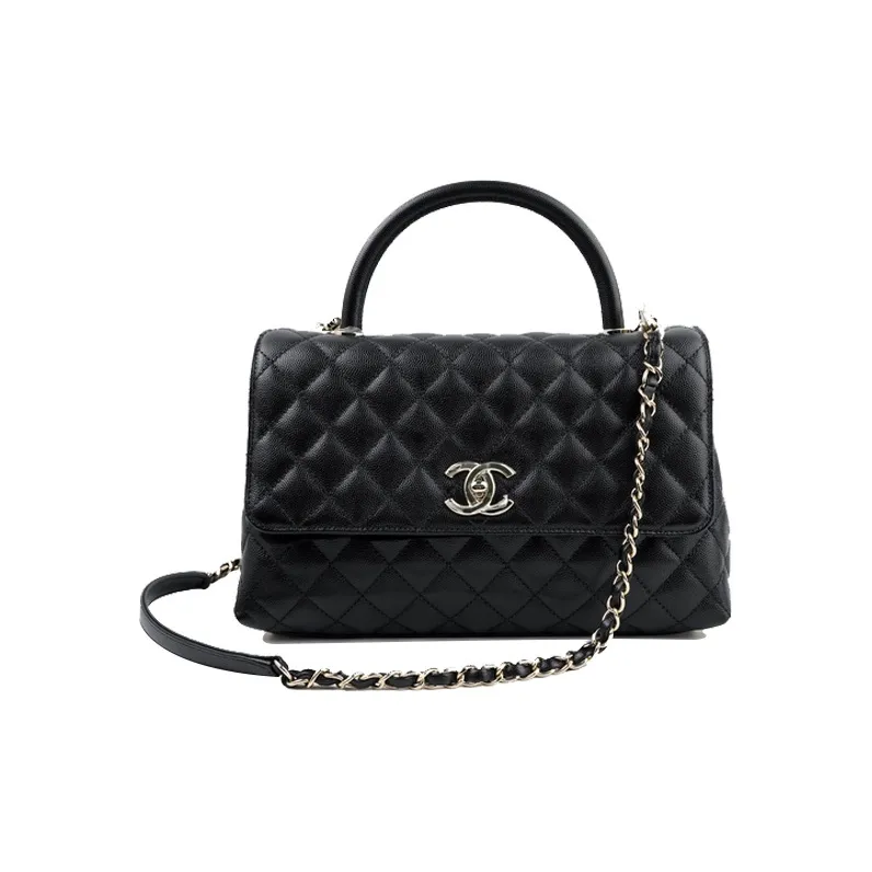 CHANEL COCO Handle Embossed Calfskin With Grains Chain Bag Handbag Shoulder Bag Crossbody Bag Medium Size Women's Black