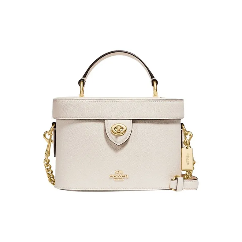 coach marrone Kay Cross Grain Leather Box Bag, Shoulder Bag, Crossbody Bag, Handbag Trumpets Women's White